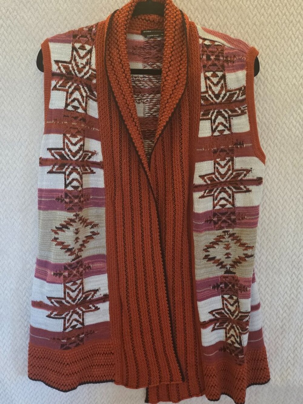BCBGMAXAZRIA BOHO Aztec Cardigan Southwestern Open Front Sleeveless SZ XL